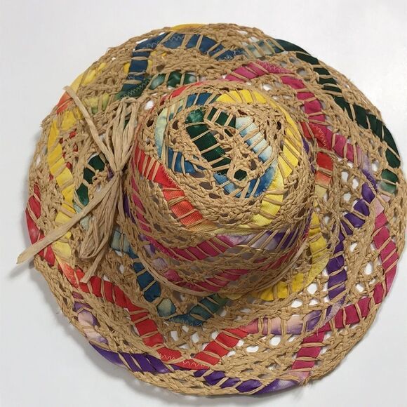 Vintage Rainbow Homage Sun Hat With Gros Grain Women Hat Made In Italy - Picture 3 of 11